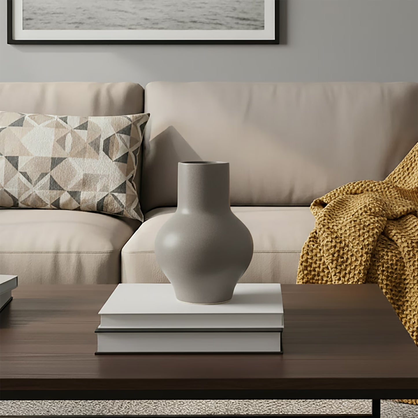 Modern Gray Ceramic Curve Vase – 10 Inch