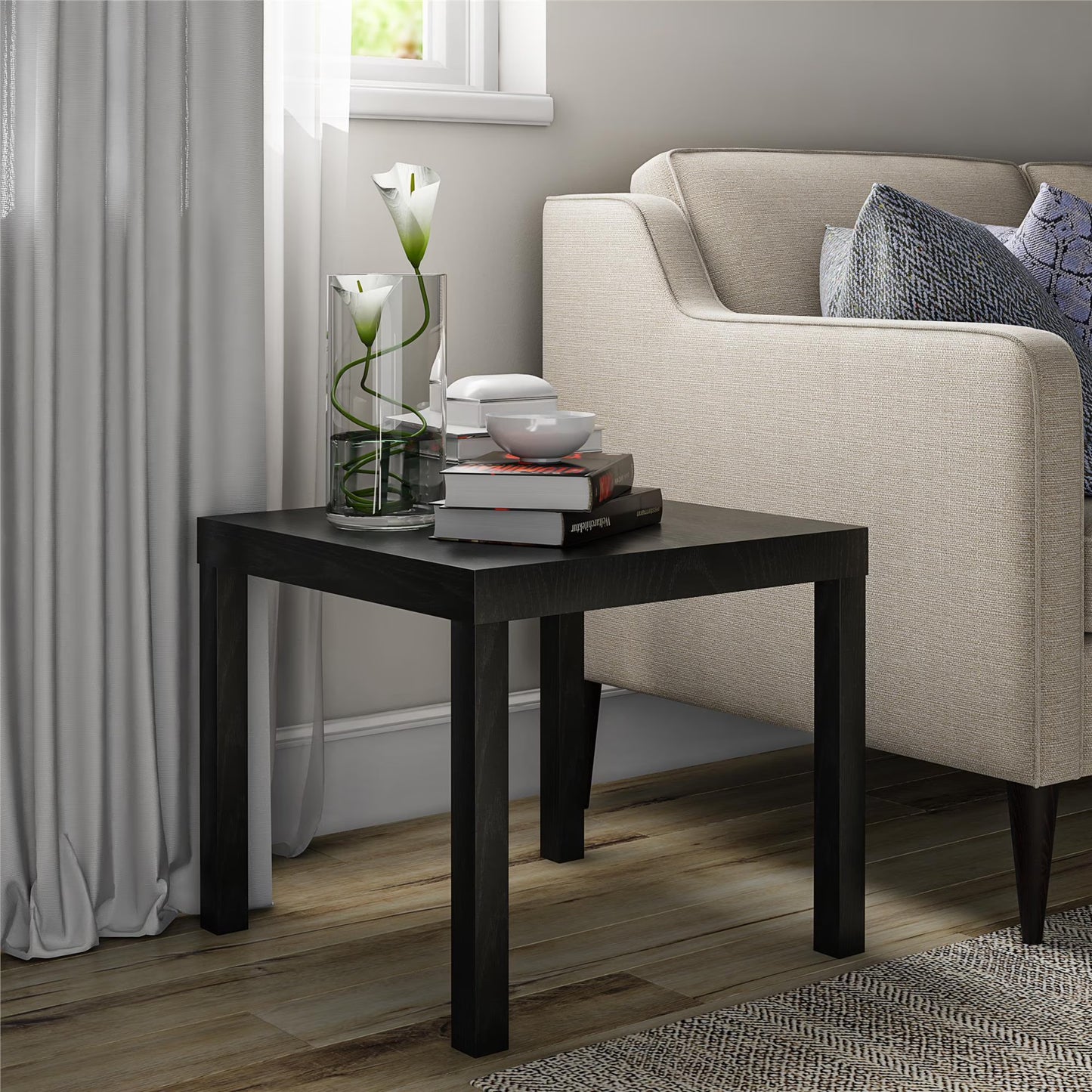 Compact Black Oak End Table for Small Spaces