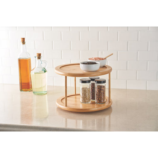 2-Tier Bamboo Rotating Spice Rack Organizer