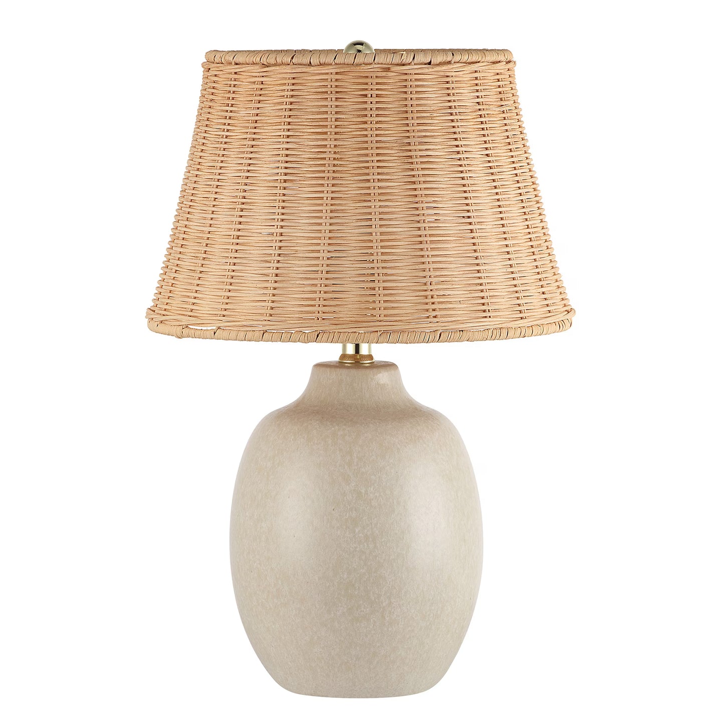 Cream Ceramic Table Lamp with Natural Rattan Shade – 18″